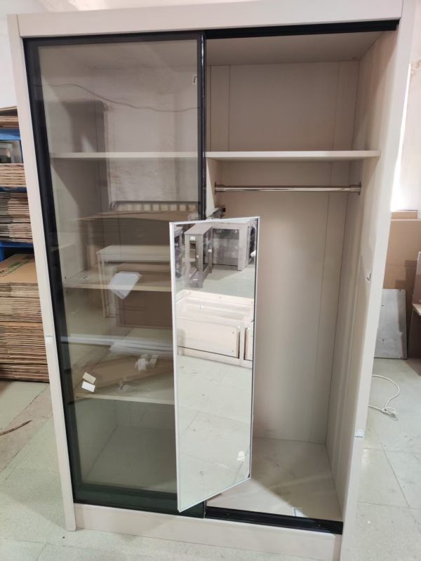 工廠實拍：WallaceS+奶茶色玻璃趟門衣櫃，1.2米款