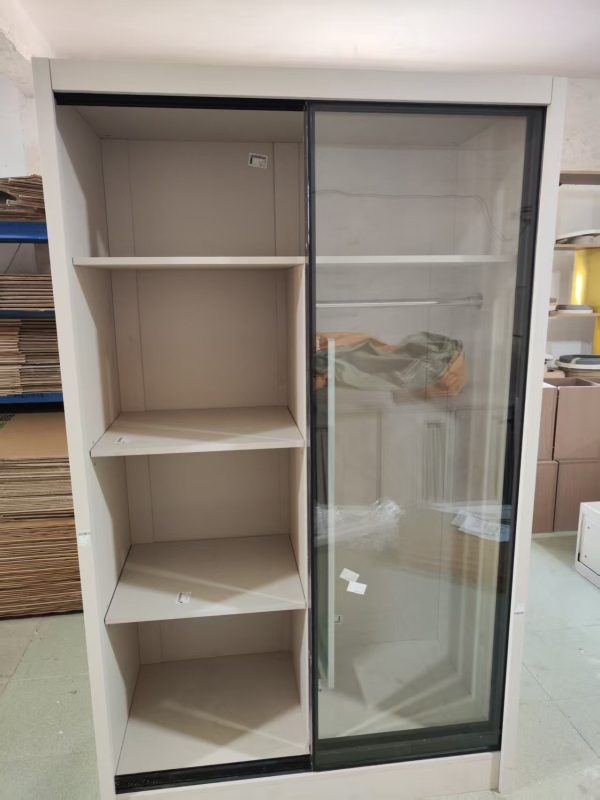 工廠實拍：WallaceS+奶茶色玻璃趟門衣櫃，1.2米款