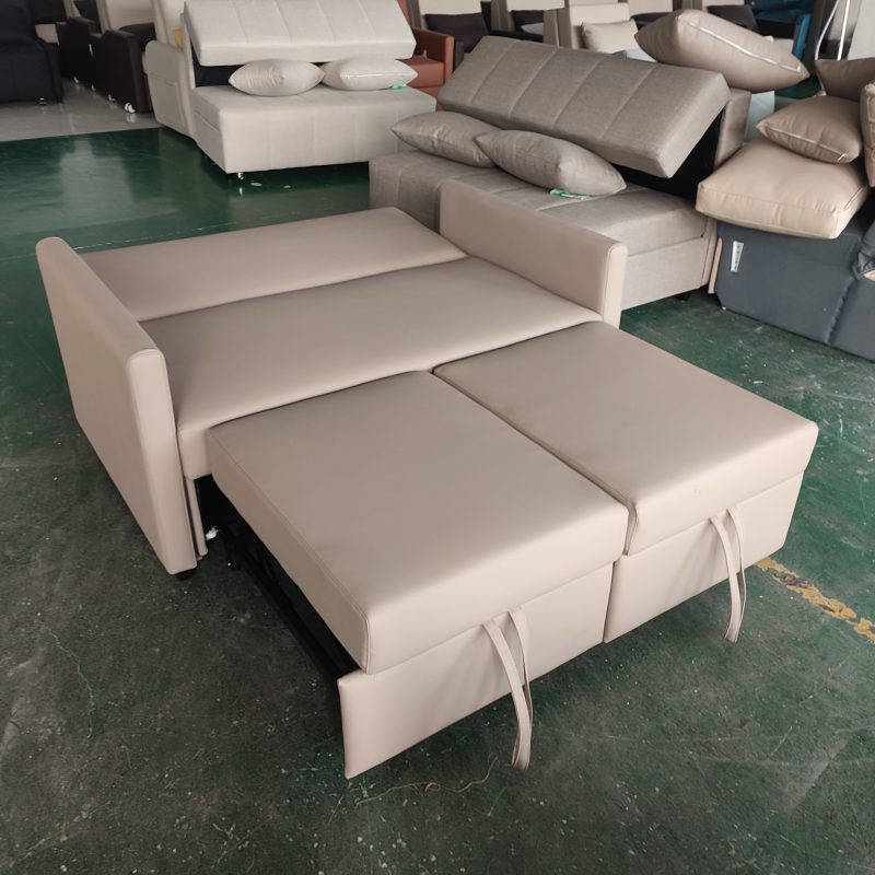 1.35米梳化床實拍照，卡其色貓抓皮梳化+cushion (仁益1976-11)