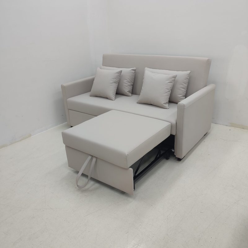 1.65米梳化床實拍照，中間平分，杏色貓抓皮梳化+cushion (仁益1976-3)