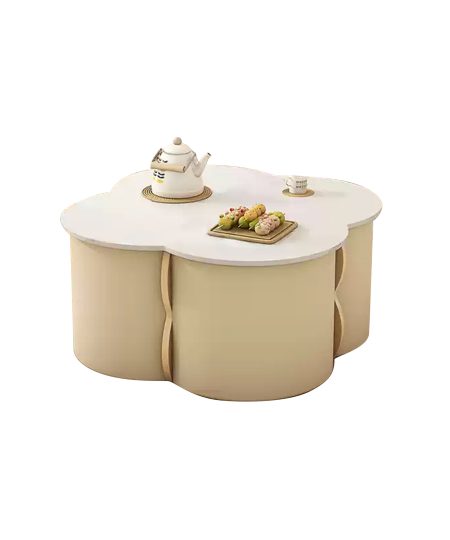 Leah 奶油風隱藏收納凳茶几組合(凳子可儲物)