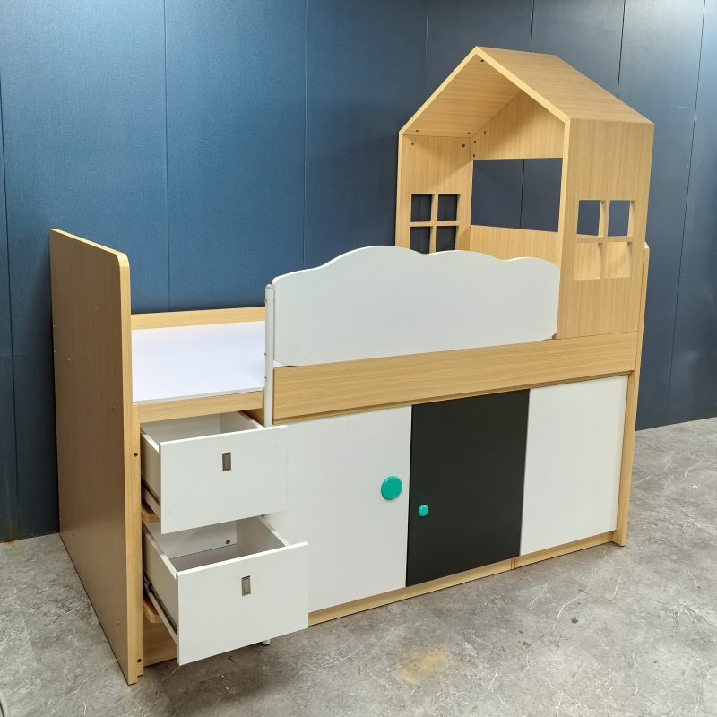 工廠實拍：Riley兒童半高床帶衣櫃書枱組合，樹屋半高床，1000mmx1900mm