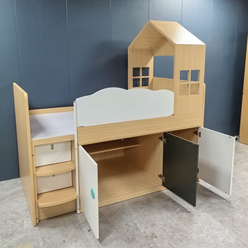 工廠實拍：Riley兒童半高床帶衣櫃書枱組合，樹屋半高床，1000mmx1900mm